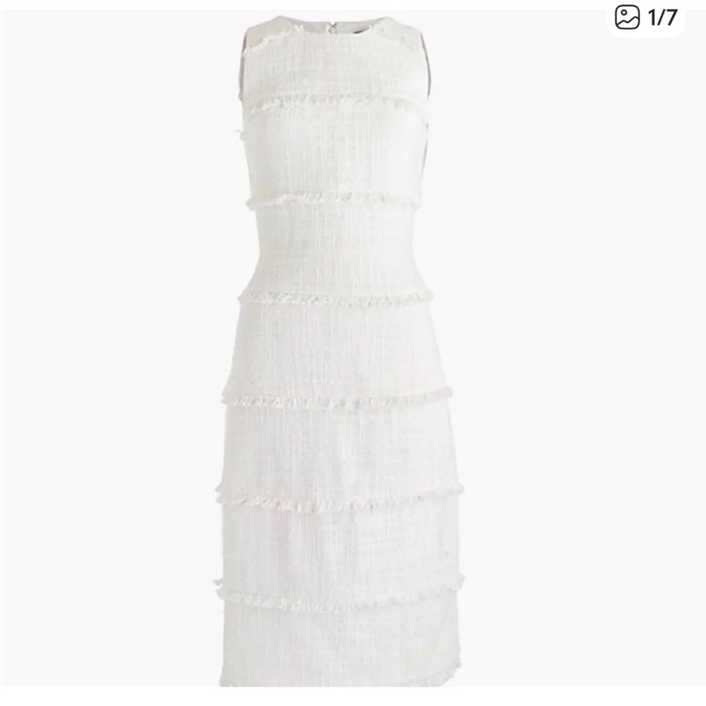 Women’s J Crew White Tweed JCrew Dress 4T 4 Tall Raw Edge Distressing Frayed